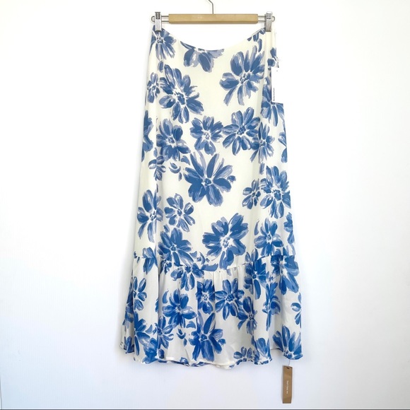 REFORMATION Roma midi Skirt floral white and blue Celestia color size 6 - Picture 2 of 10